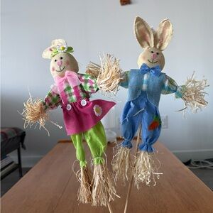 Pair of Easter Bunny Scarecrows Springtime Decor
